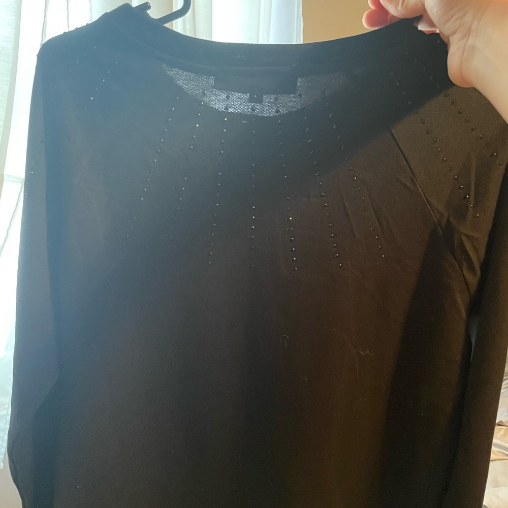 Black with black rhinestones long sleeve top with black/black rhinestones shorts